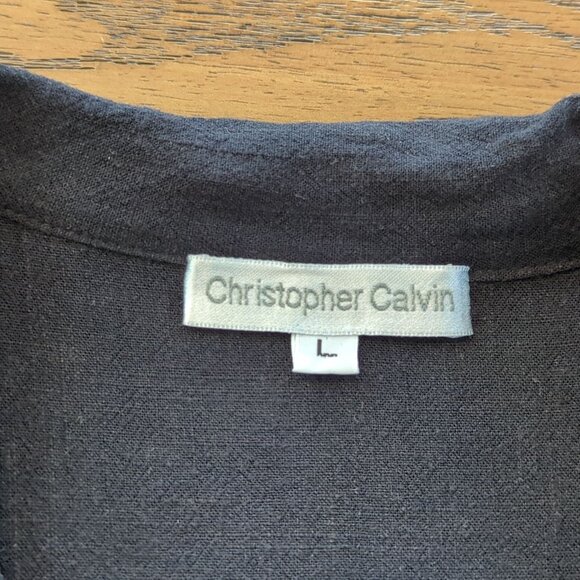 Christopher Calvin Women’s Blouse Black Sz L Button Front‎ Linen Blend Tunic Top - Picture 4 of 13